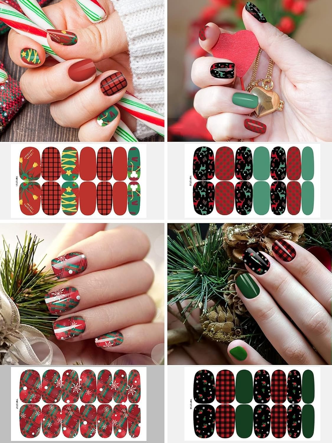 Kalolary 12 Sheets Christmas Nail Polish Strips Stickers, Self-Adhesive Christmas Full Nail Wrap Stickers Withnail File, Snowflake Gingerbread Man Christmas Tree Nail Polish Sticker image number 6