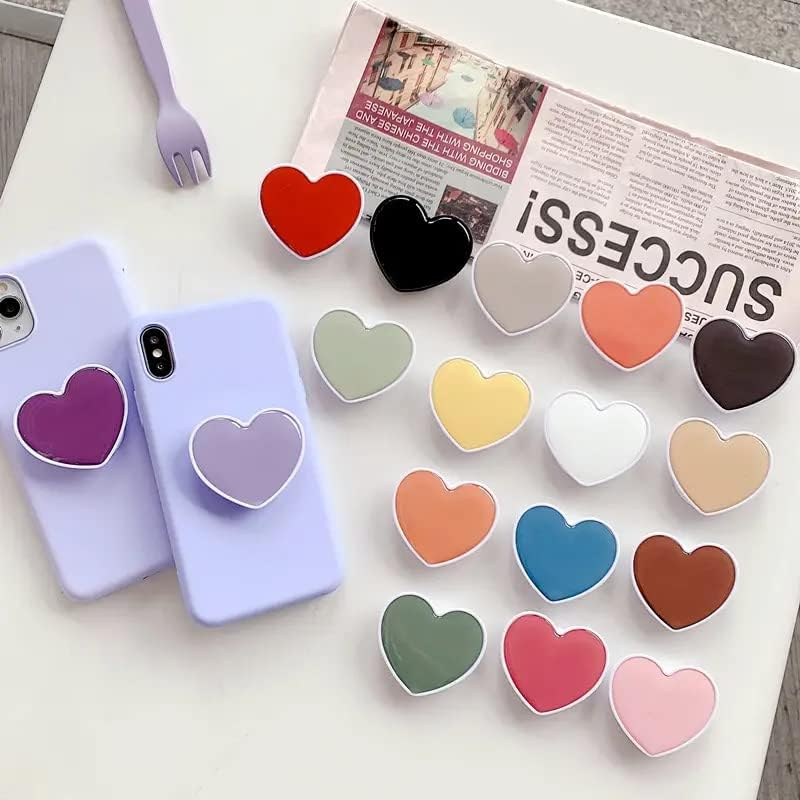 DALSTONE Cute Solid Color Heart Shape Collapsible Expandable Multi Functional Mobile Phone Grip & Kicktand (Black) image number 2