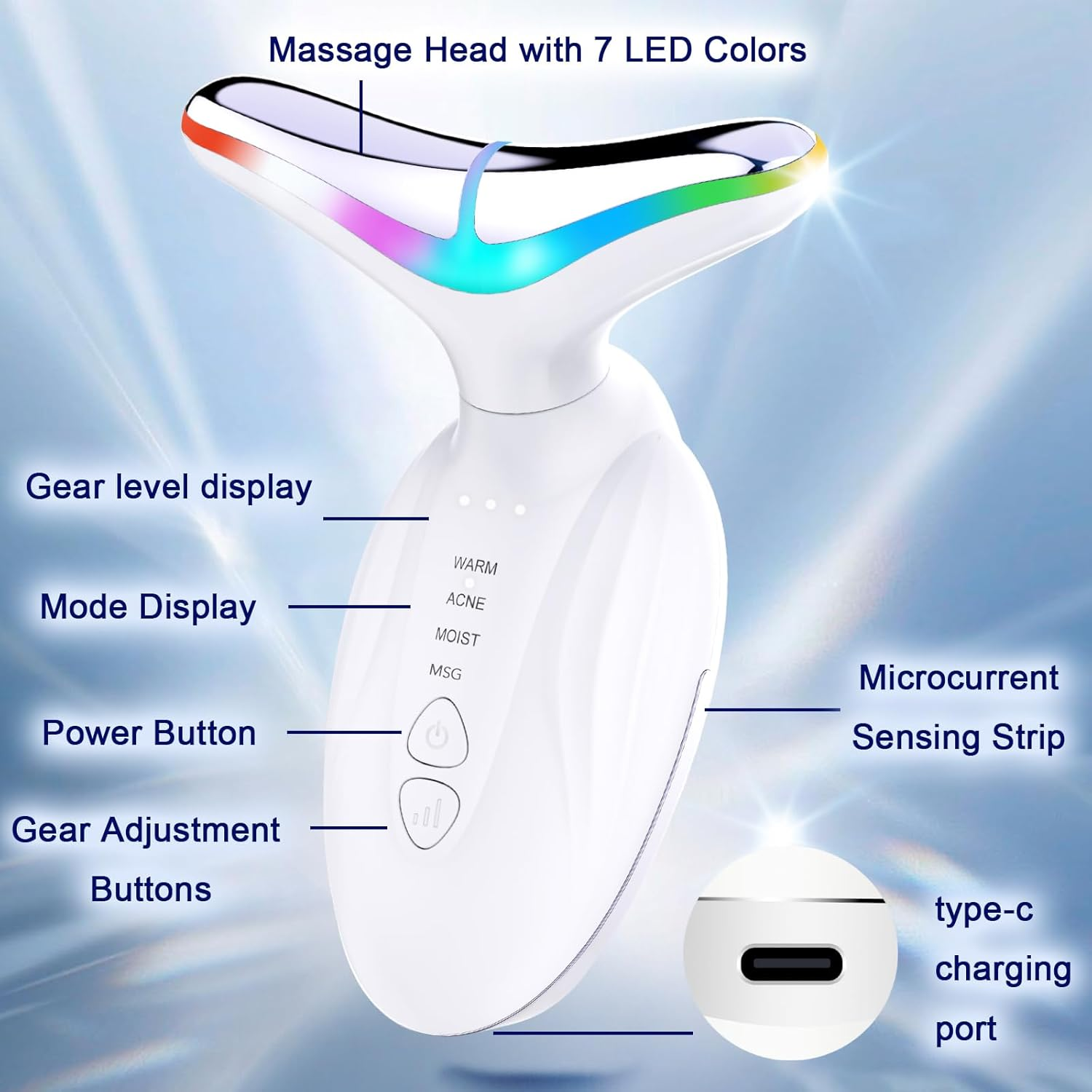 Face Massager Facial Lifting Device Electric Anti-Wrinkle Neck Massage Lift Machine Skin Toning Devices Microcurrent Sculpting Therapy Gua Sha Tool Women 7 LED Colors 4 Modes image number 4