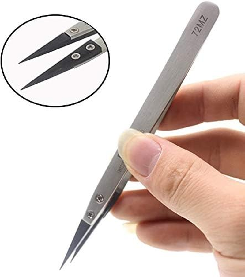 FEITA Black Pointed Ceramic Tip Tweezers - Precision Stainless Steel Tweezer for Electronic Repair, DIY Hobby (1 Pc) image number 3