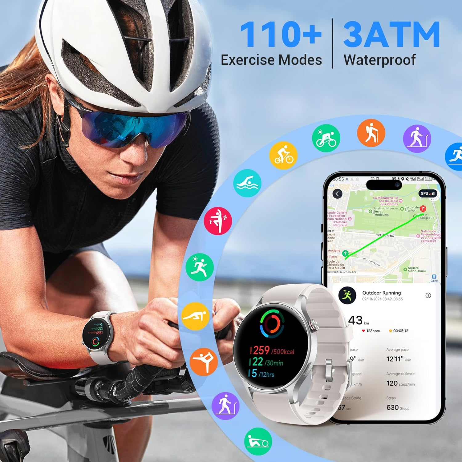 Aeac Smart Watch for Women Men,1.32" AMOLED Touchscreen Fitness Tracker, Make/Answer Calls, Activity Trackers with Heart Rate/Sleep/Spo2 Monitor,110+ Sport Modes Waterproof Fitness Watch image number 1
