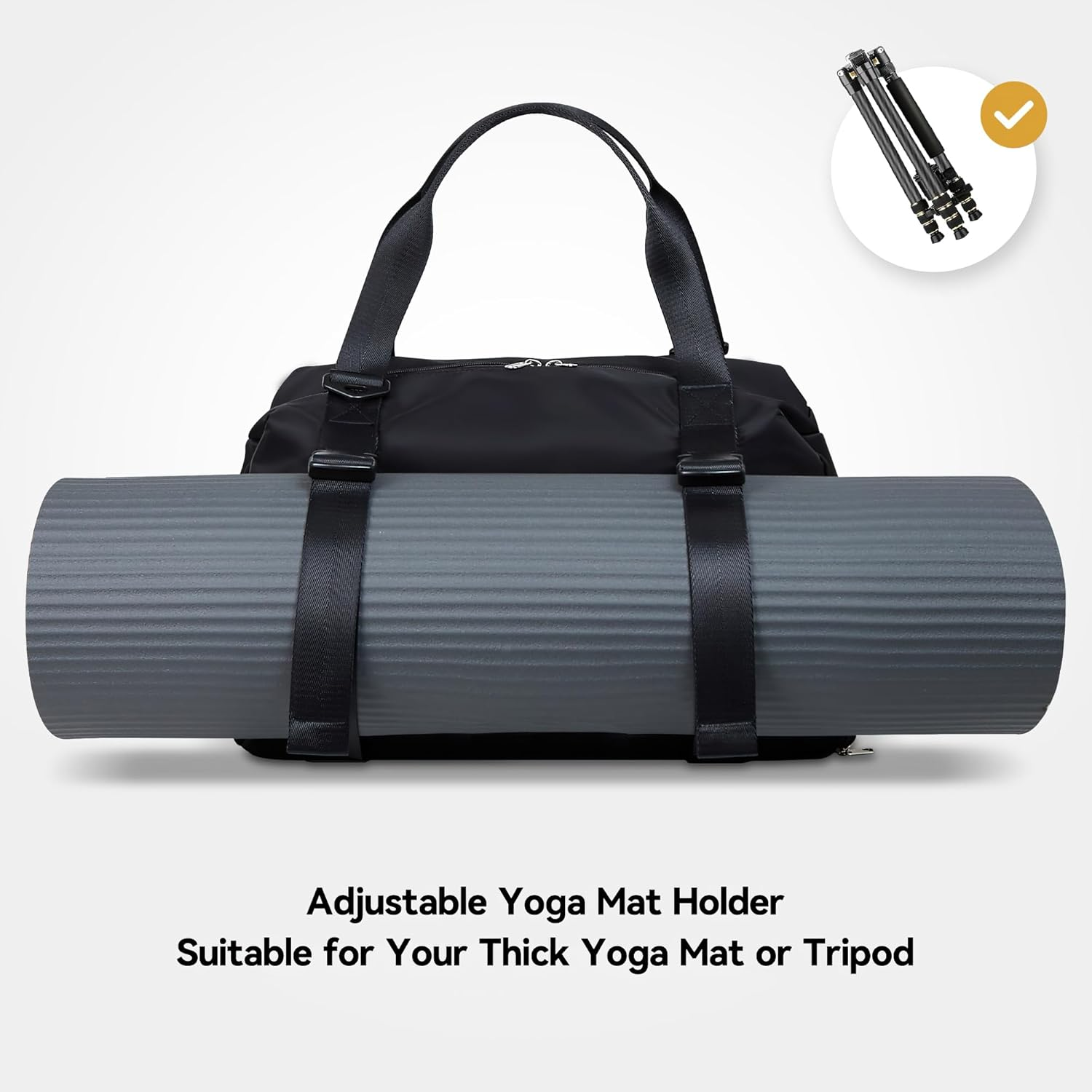 ERTUNA Gym Bag with Yoga Mat Holders, Carry on for Pilates Women & Men with Laptop & Shoe Compartment Large Duffle Travel Weekender Tote with Key Ring Clip Personal Item Workout, Easy to Clean - Black image number 6