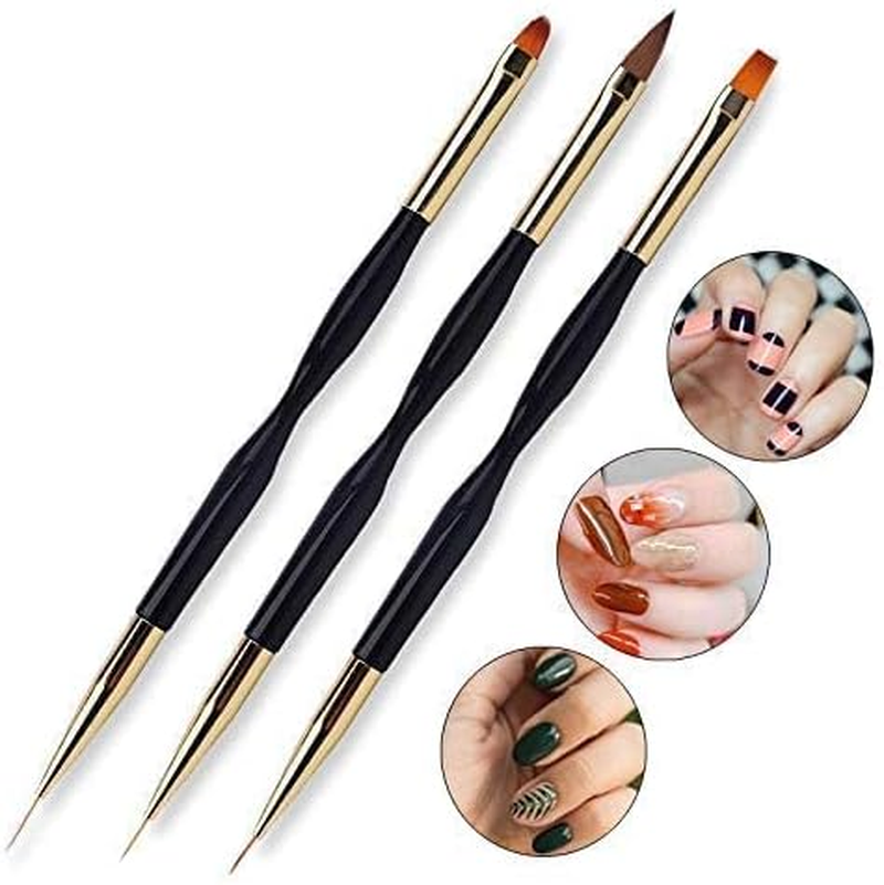 FULINJOY 3 Pcs Nail Drawing Pen, Dual End Nail Art Pen Brush Acrylic round Flat Painting Drawing Liner Nail Tools - A - 8Pcs image number 2