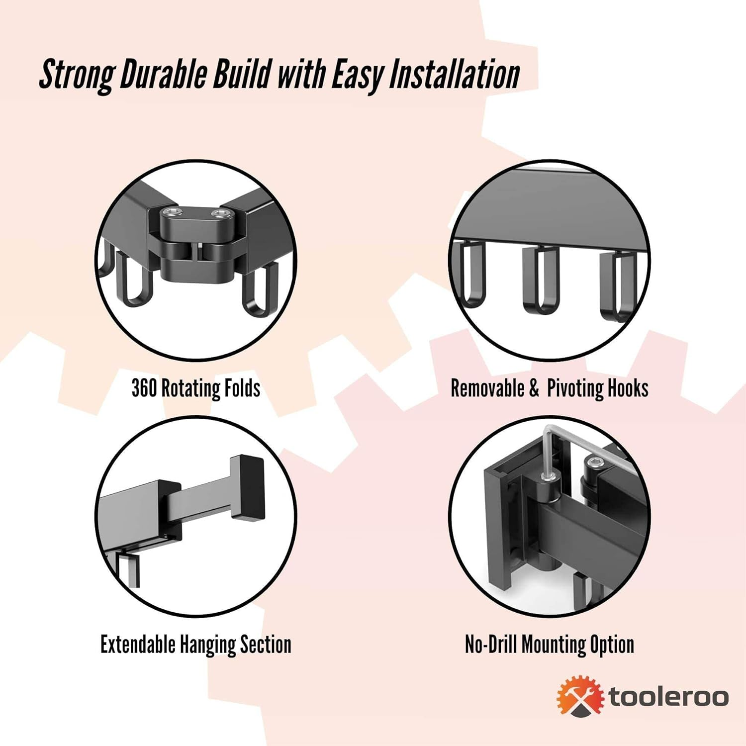 Tooleroo Clothes Drying Rack Tri-Fold Wall-Mount Space-Saving Laundry Hanger image number 3