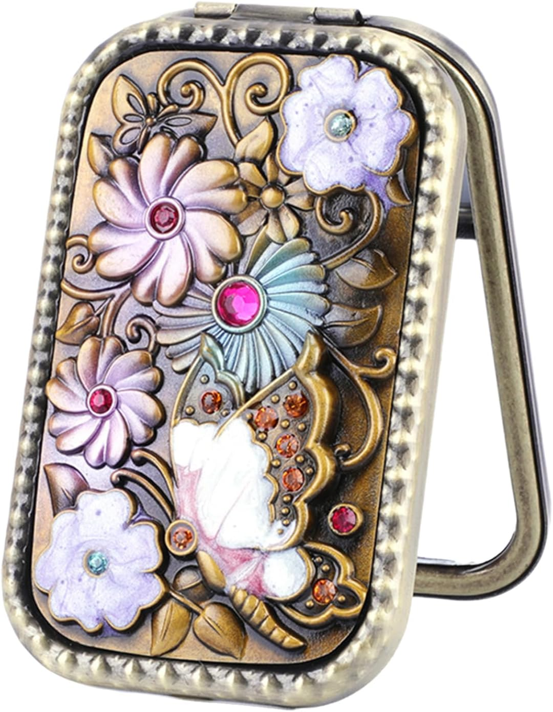 Manyakai Elegant Vintage Dual Sided Makeup Mirror Foldable Travel Mirror with Metal Frame for Women Portable Cosmetic Vanity Table Decor Type 1 One Size