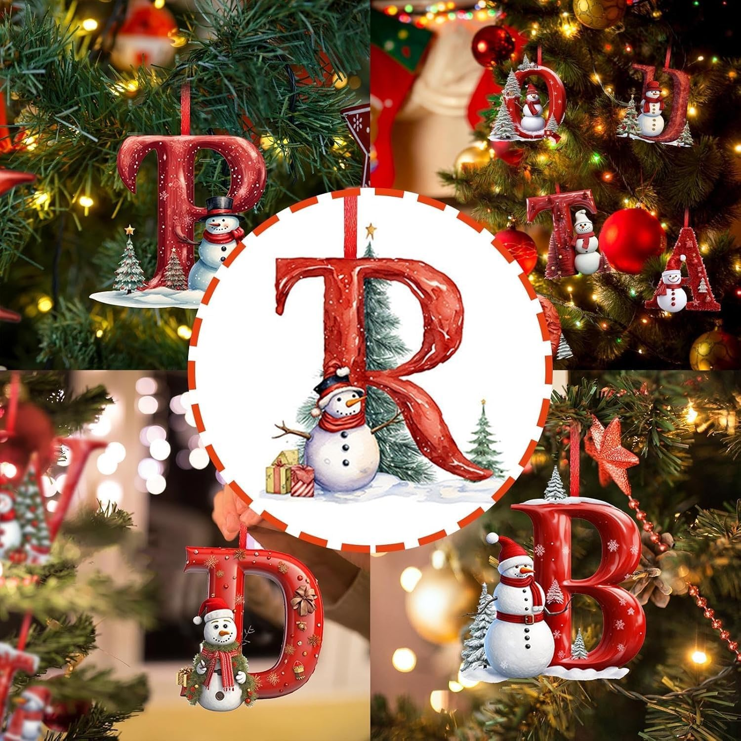 Snurbi 26 2D Letter Christmas Ornaments - Personalised Christmas Tree Decorations for DIY Hanging Letter Christmas Tree Decor (D)
