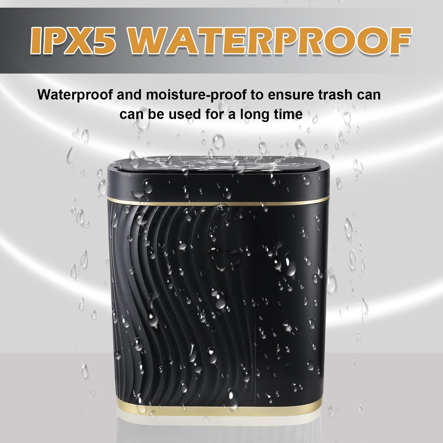 Caunedy Bathroom Smart Trash Can with Lid Automatic Touchless Lid, 8L Slimline Sensor Trash Bin for Bedroom, Living Room, Office（Black with Gold Trim） image number 1
