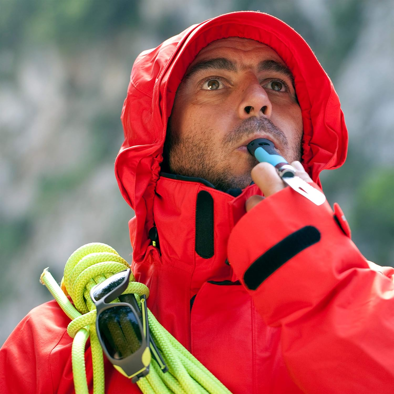 Opinel No. 08 Outdoor Folding Knife + Multitool - Partially Serrated Stainless Steel Blade, Nonslip Handle, Survival Whistle, Shackle Key - Green image number 5