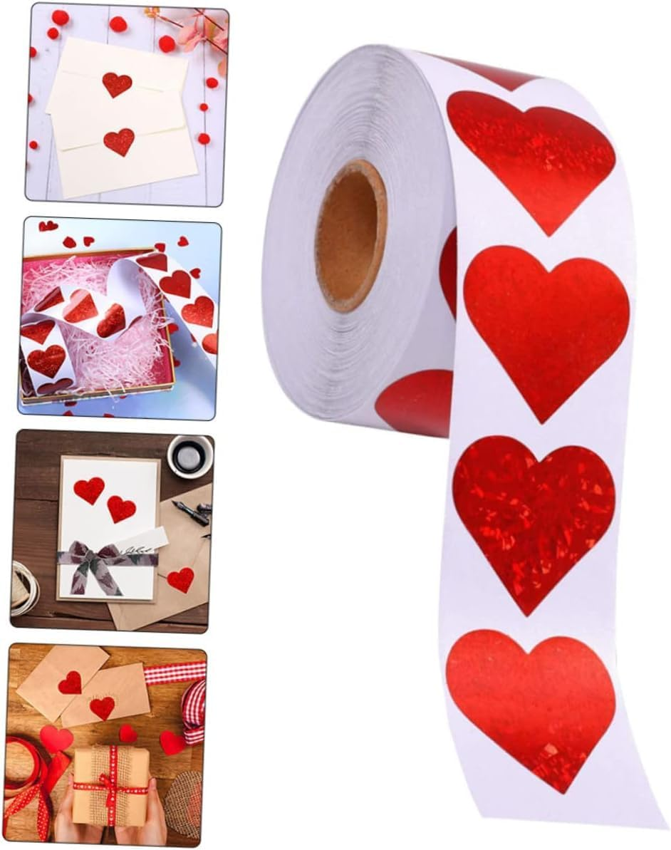 Glitter Red Heart Stickers, 500Pcs Roll, Red Glitter Heart Stickers, Waterproof, Easy to Use, Cute Foil Stickers, Multi-Purpose Gift Stickers image number 2