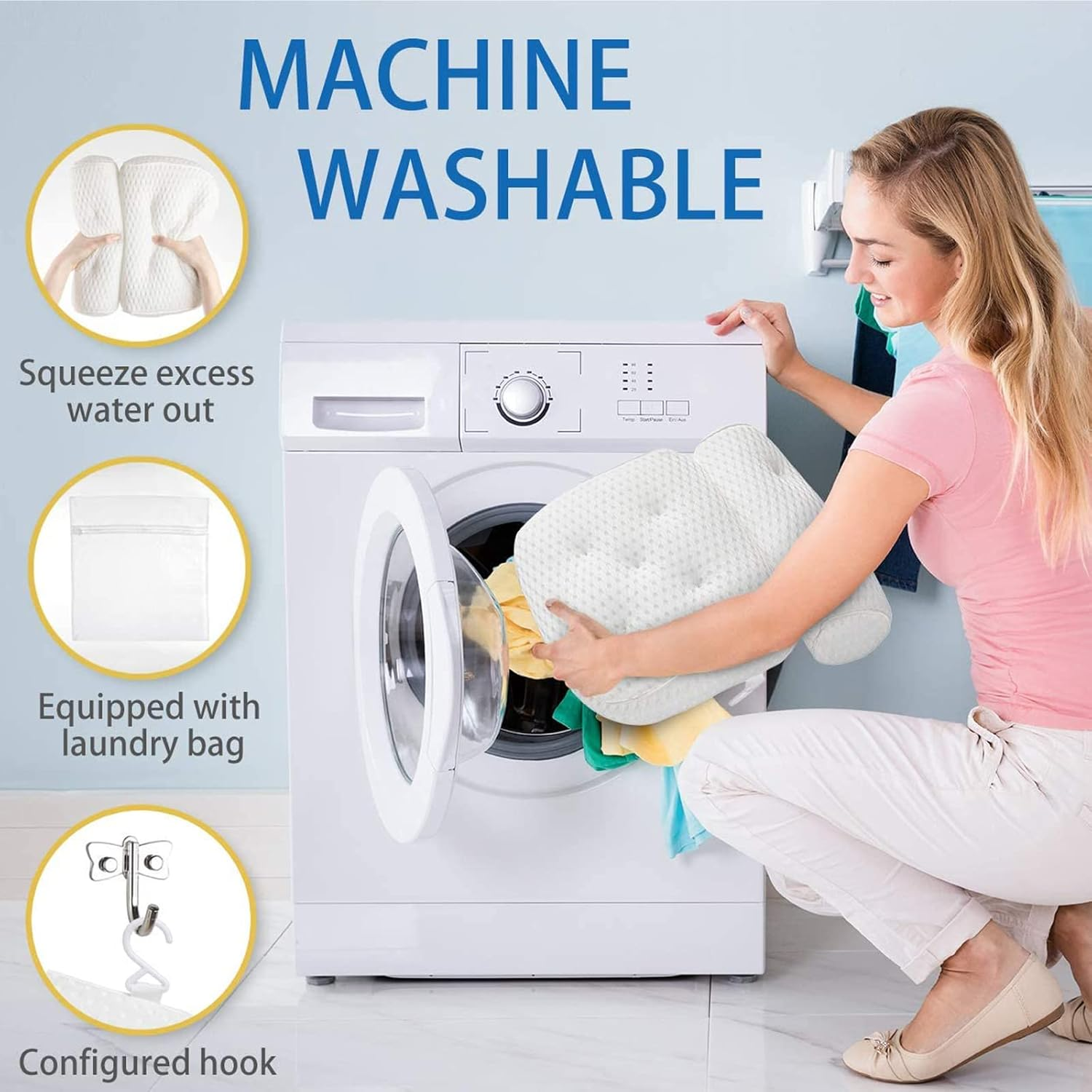 Bath Pillow for Bathroom,Bathtub Spa Pillow with 4D Air Mesh Technology and 7 Suction Cups,Support Headrest,Back,Shoulder and Neck Cushion,All Bathtub, Hot Tub and Home Spa,Extra Thick,Quick Dry,Soft image number 3