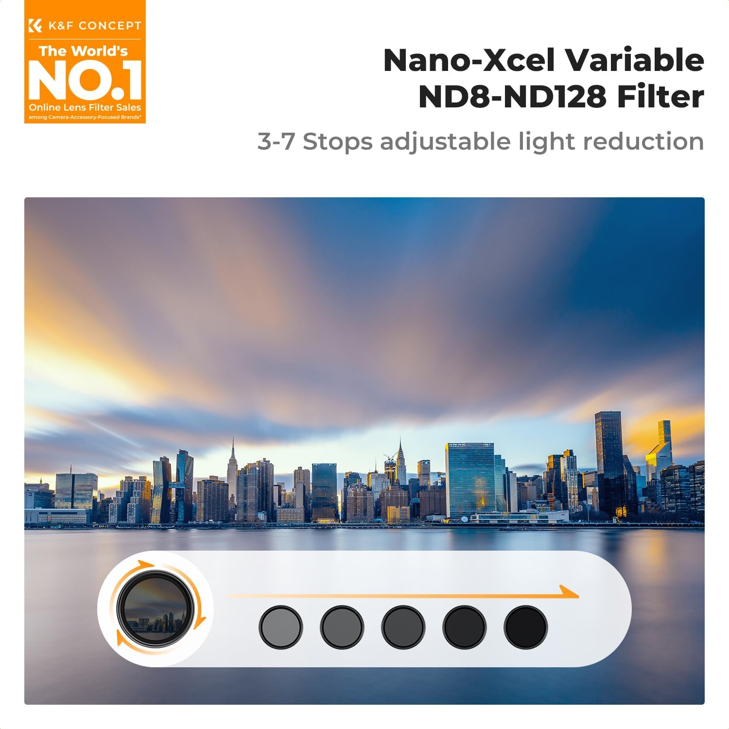 K&F CONCEPT 67Mm Variable ND Lens Filter ND8-ND128 (3-7 Stop) Waterproof VND Filter with 28 Multi-Coatings for Camera Lens (Nano-X Series) image number 1