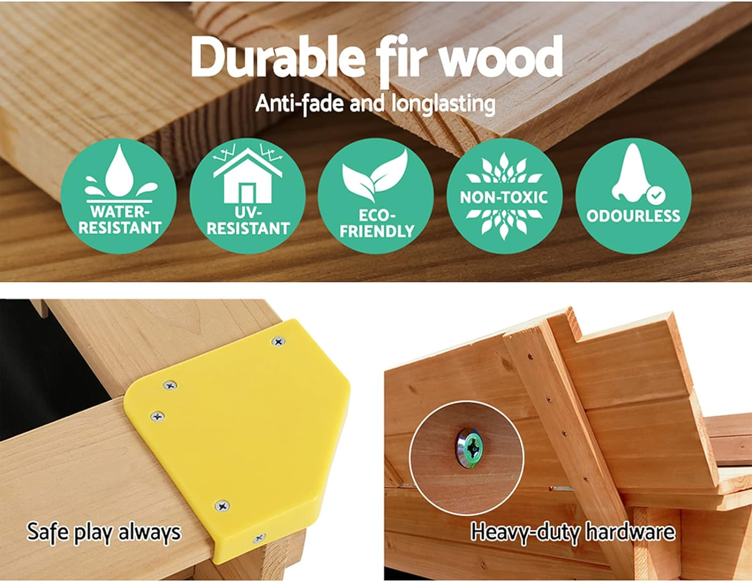 Keezi Kids Sandpit, Wooden Water Table Sand Pit Play Toys Sandcastle Garden Patio Beach Activity Outdoor Toy Games, with Adjustable Canopy Ground Sheet Large Seat Blue image number 2