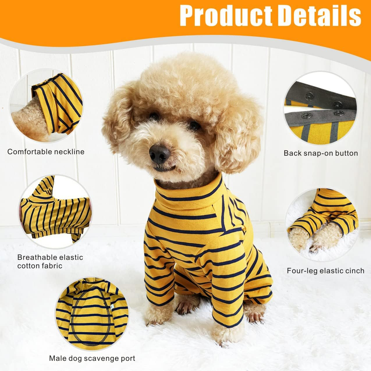 Dolahovy Dog Recovery Suit, Pet Surgery Suit, Puppy Recovery Suit, Dog Surgical One-Piece for Female, Male, Small, Medium, Dogs, Cats (XL, Yellow) image number 4