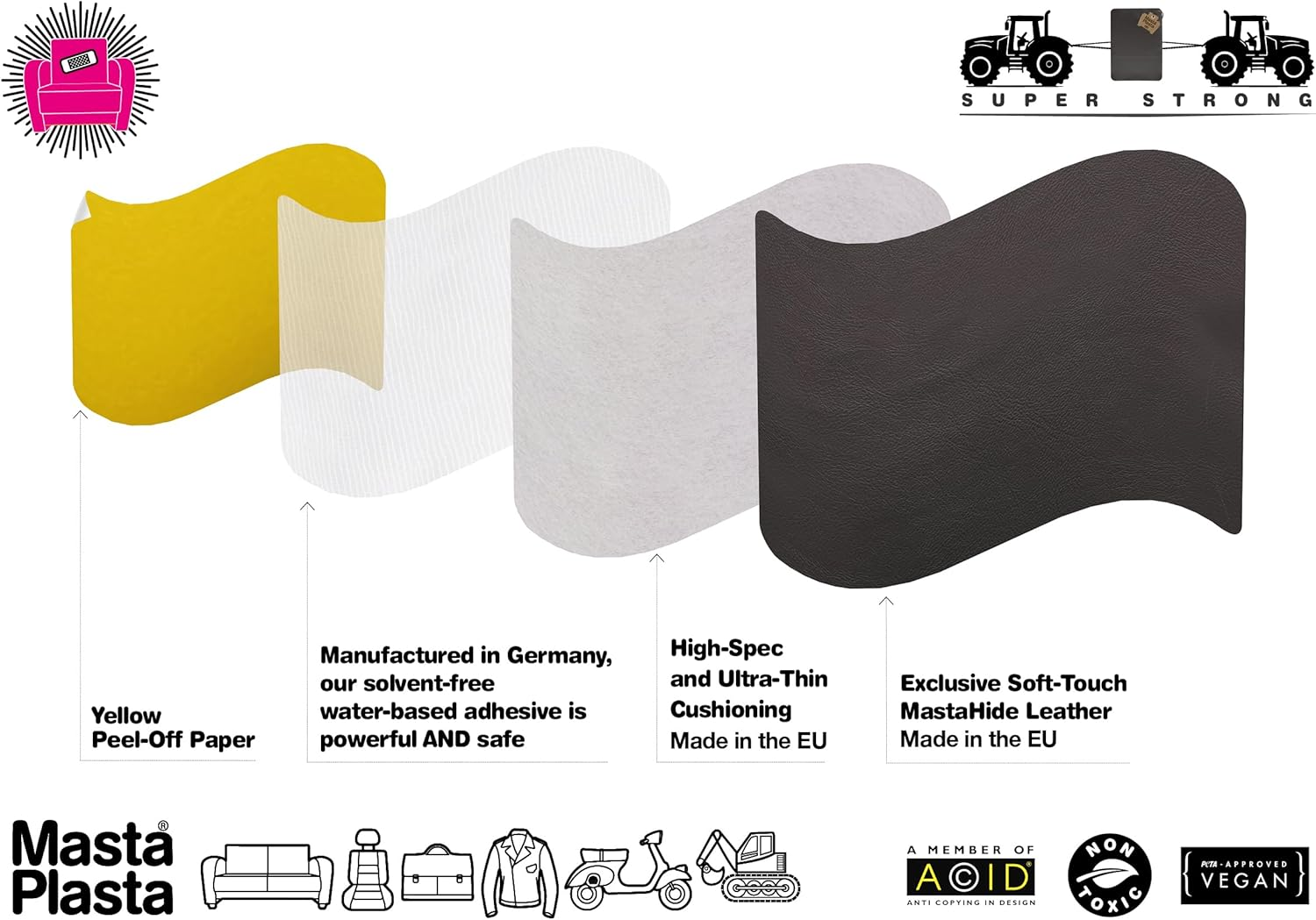 Mastaplasta Original Self-Adhesive Leather Repair Patch - Light Grey 28 X 20 Cm (11" X 8"). Your Instant Upholstery-Quality Leather Repair Kit for Sofas, Car Interiors, Bags, Vinyl & DIY image number 3