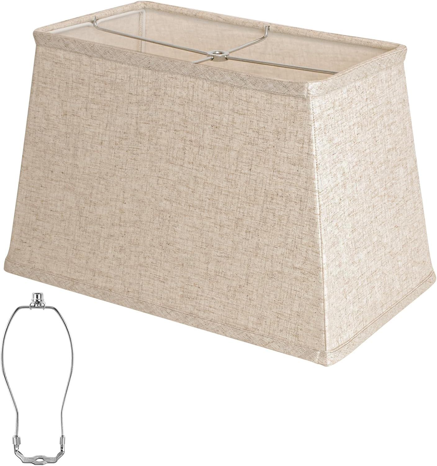 Square Lamp Shade, Large Beige Linen Lampshade, Top 7"X12.5", Bottom 9"X15", Height 9.8", Rectangular Lamp Shade With1 Shade Bracket,2 Adapters, Fits Table,Floor and Wall Lampshade, Easy Install image number 5