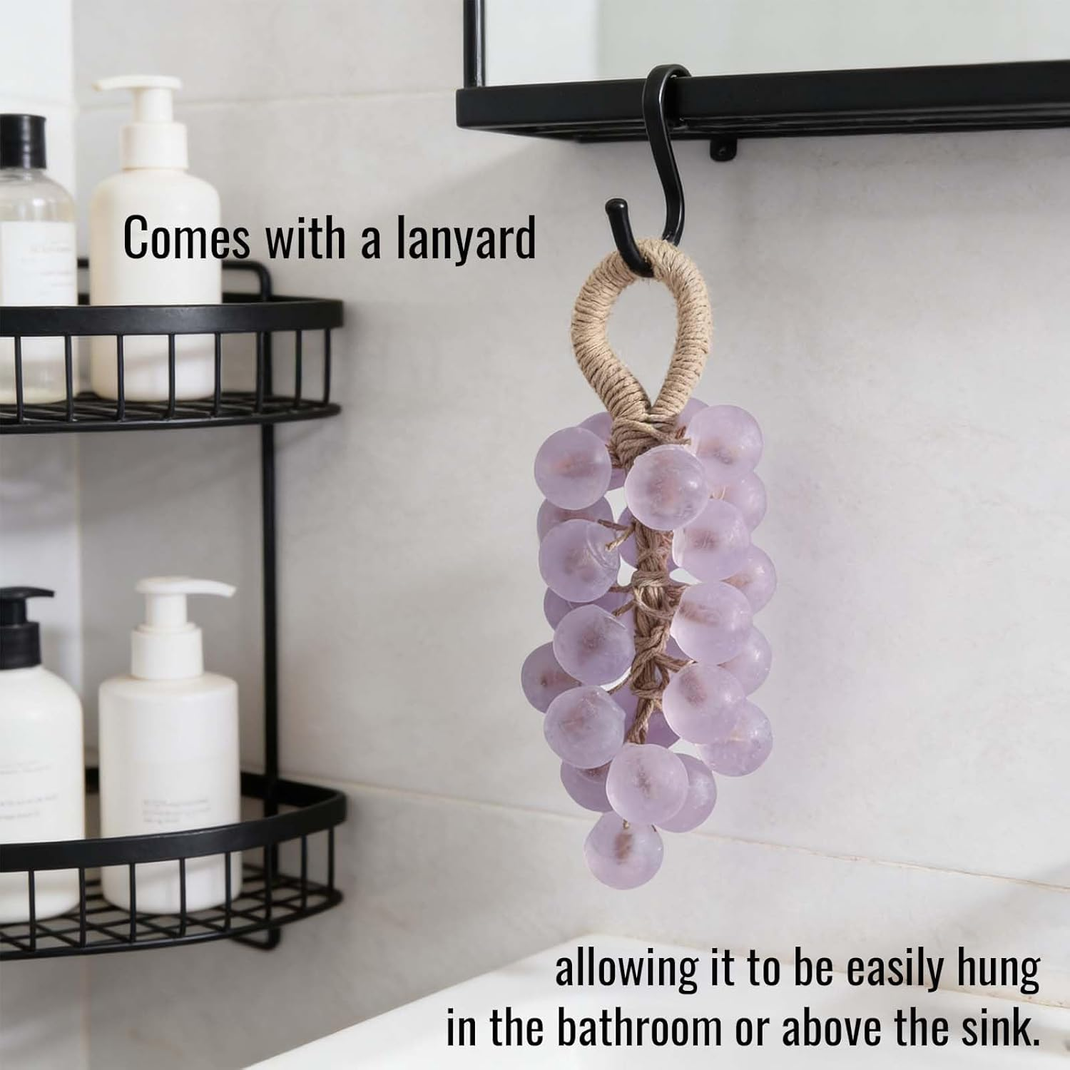 FLYTIN Grape Soap on a Rope, Handmade Crystal Grape Soap - Personalized Handcrafted Cleansing Tool, for Bathroom/Travel Washing Hands, Men Women All Skin Types (1, Purple)