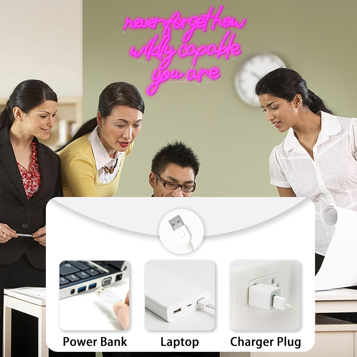 AEHEMNGZ Never Forget How Wildly Capable You Are Neon Sign Dimmable Inspirational Letter Neon Light USB Powered Motivational Led Light Sign for Man Cave Bar Office Decoration (16.54 * 12.6)