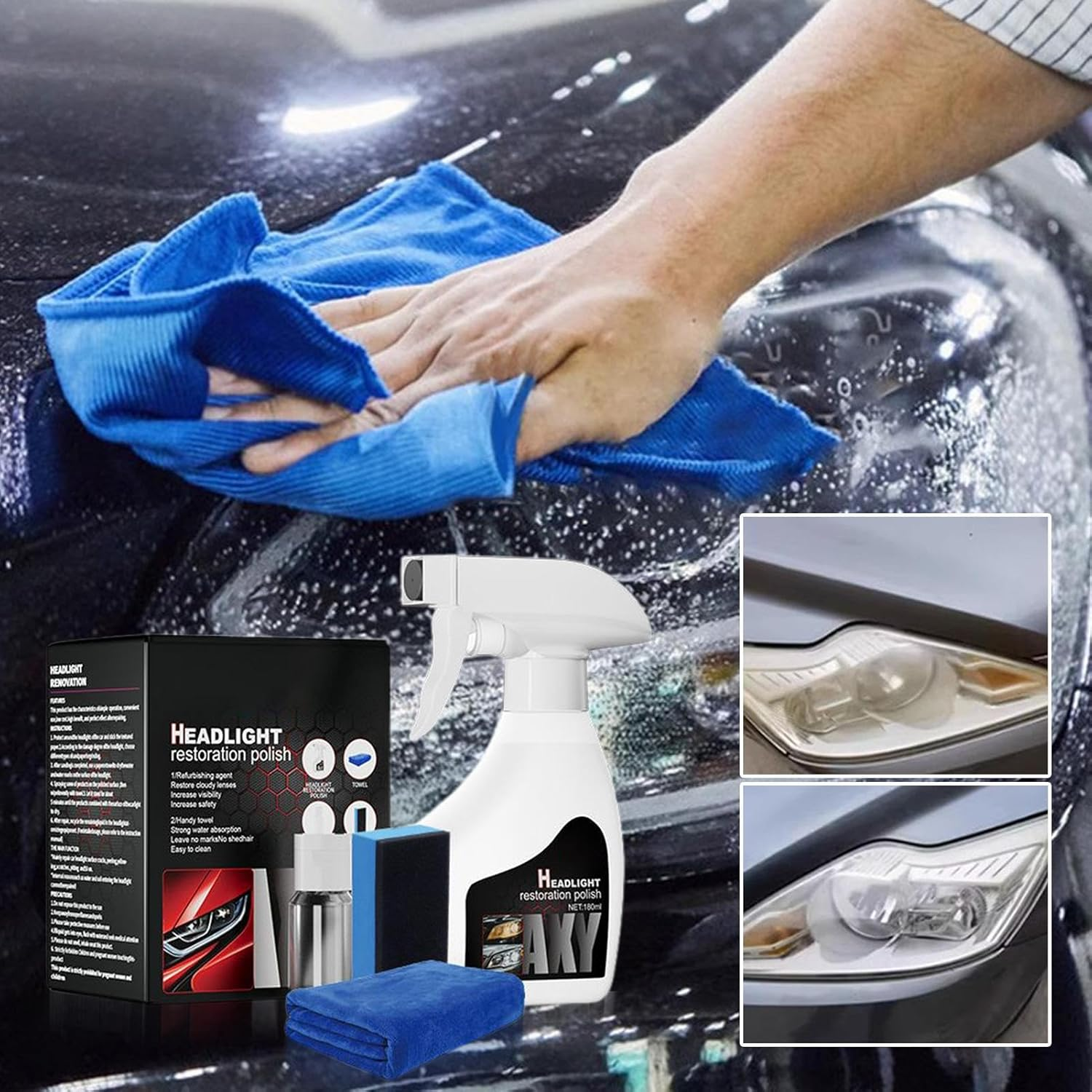 Car Headlight Restoration Kit,Automotive Lens Restorer Coating Liquid - Automotive Deep Cleaning Supplies for Night Driving Truck Maintenance RV Vehicle Road Trip image number 3