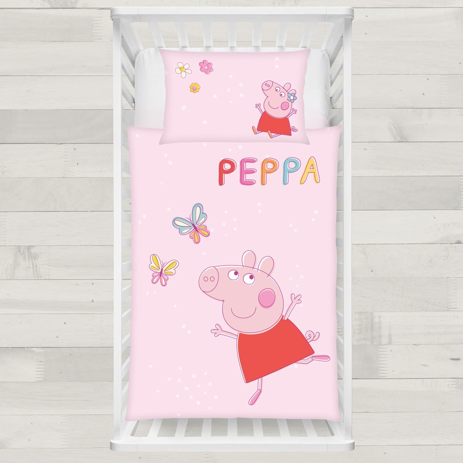 Peppa Pig Children'S Bedding Set, 100 X 135 Cm Duvet Cover + 40 X 60 Cm Pillowcase, Breathable Cotton, with Zip, Peppa Pig Butterfly in Pink, Gift Idea for Girls image number 3