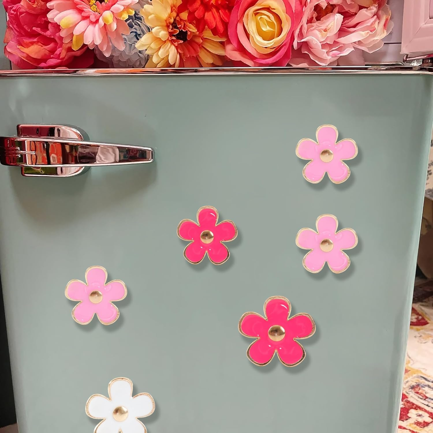 24Pcs Daisy Fridge Magnets, Cute Flower Refrigerator Magnet, Small Magnet for Whiteboard, Locker Decorations, Office, Kitchen(White,Pink,Rose,1.2Inch,1.3Inch) image number 5