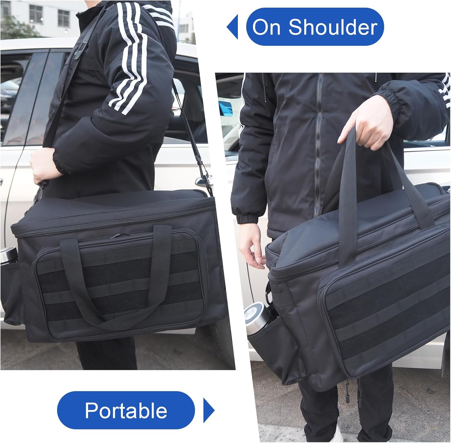 Car Organizer, Tactical Car Seat Organiser with Molle Panel, Adjustable Shoulder Strap, Practical Multi-Pockets Vehicle Folding Patrol Storage Bag