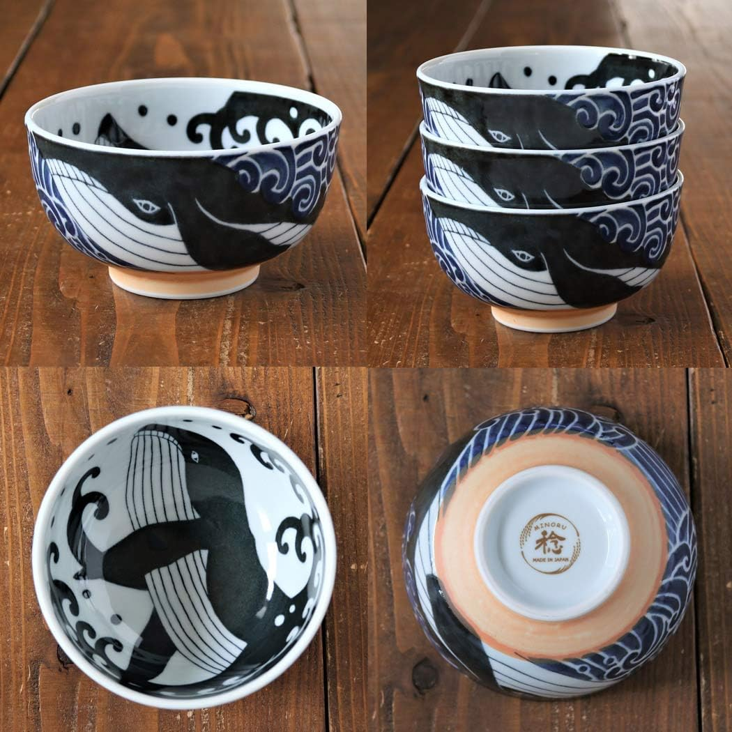 Mino Pottery White Wave Whale 130 Bowl image number 6