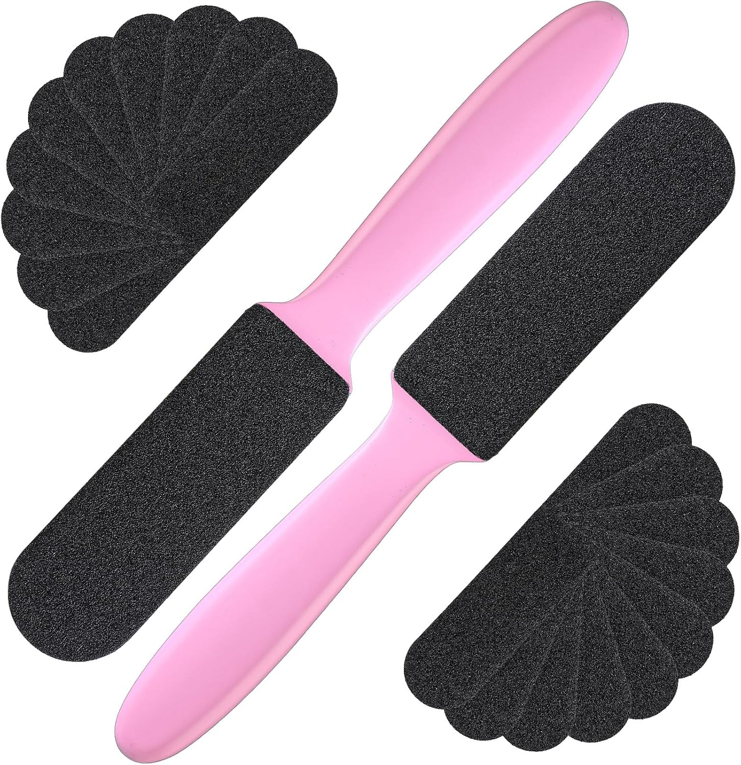 Mudder 2 Pieces Stainless Steel Pedicure Foot File Callus Remover Foot Scrubber Rasp with 20 Replaceable Coarse/Fine Double Side Reusable Pads for Care Cracked Skin Callus Remover Tool(Silver)