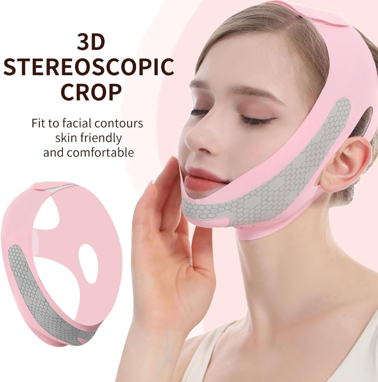 V Line Lifting Mask, V-Line Mask, Face Lift Tape, Reusable Chin Strap for Sleeping, Face Toning Belts, Double Chin and Sagging Shape and Tighten Face, Shaped Face Mask for Sagging (Pink) - Pink image number 5