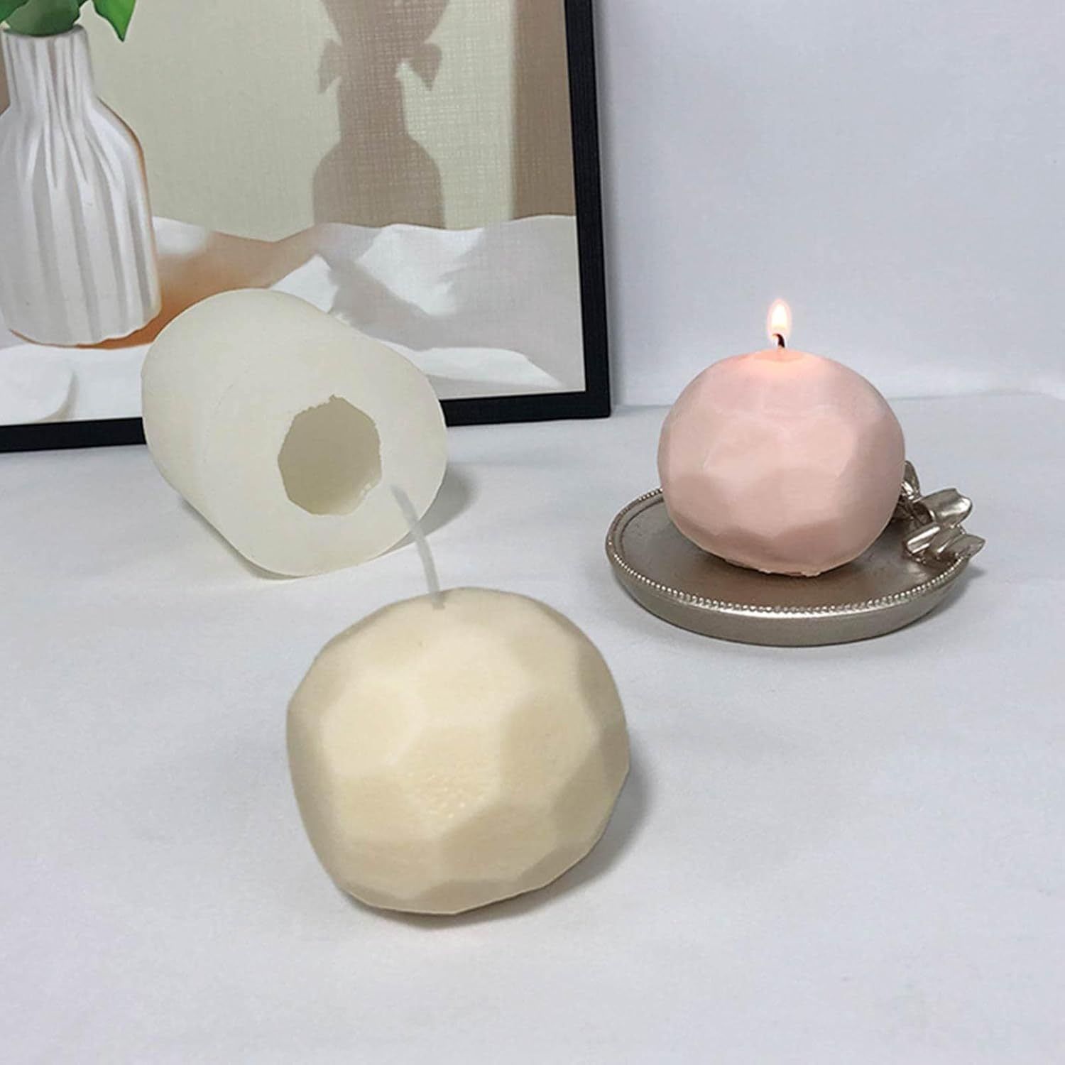 POCHY Geometric Ball Mold - Silicone Candle Molds Ball Geometric Fondant Chocolate Cake Candy Baking Mold,Geometric Wax Fondant Chocolate Candy Cake Mold Plaster Epoxy Resin Polymer Mould for Home image number 3