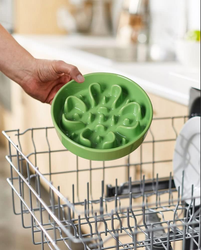 LE TAUCI Slow Feeder Dog Bowls Ceramic, 1.5 Cups Dog Food Bowl, Puppy Slow Feeder Dish for Fast Eaters, Clover Green image number 1