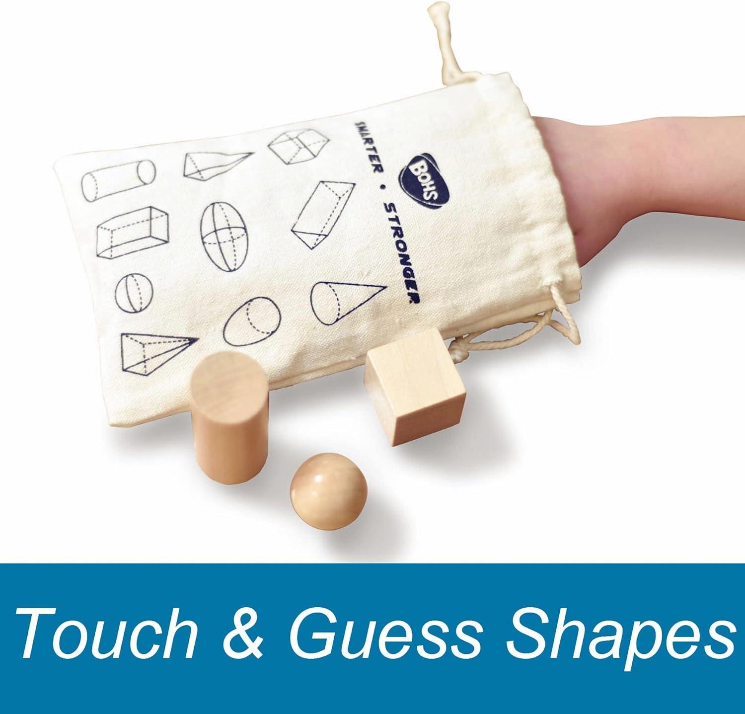 BOHS Geometry Solids Guess Game - 3D Shapes Miniature Set -Wooden Montessori Toys - Pack of 10Pcs - Ages 3 and Up image number 2