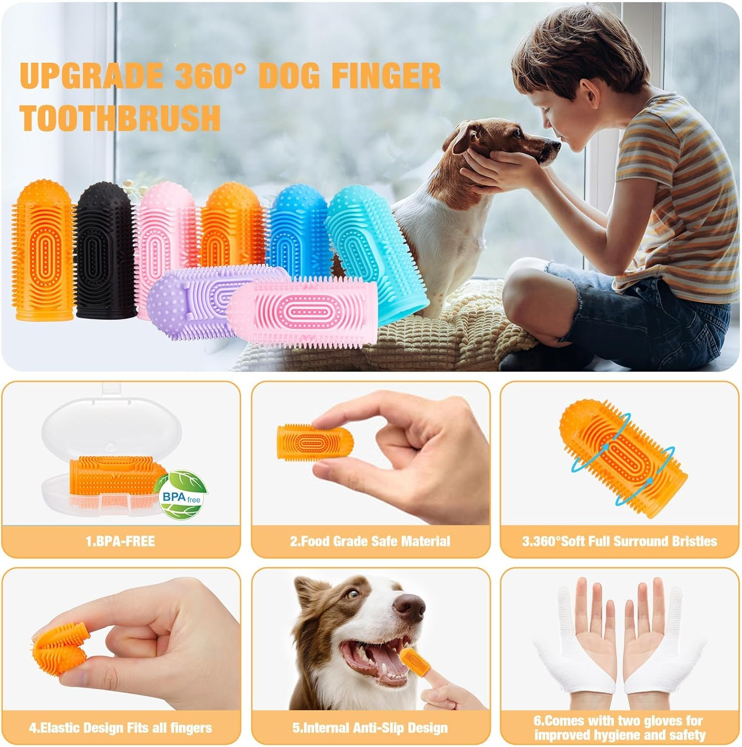 ZANZER Toothbrush Dog Tooth Brushing Kit 4Pack Dog Finger Toothbrush for Dog Teeth Cleaning&Dog Dental Care,Cat Toothbrush Dog Tooth Brush Puppy Toothbrush Pet Toothbrush image number 5