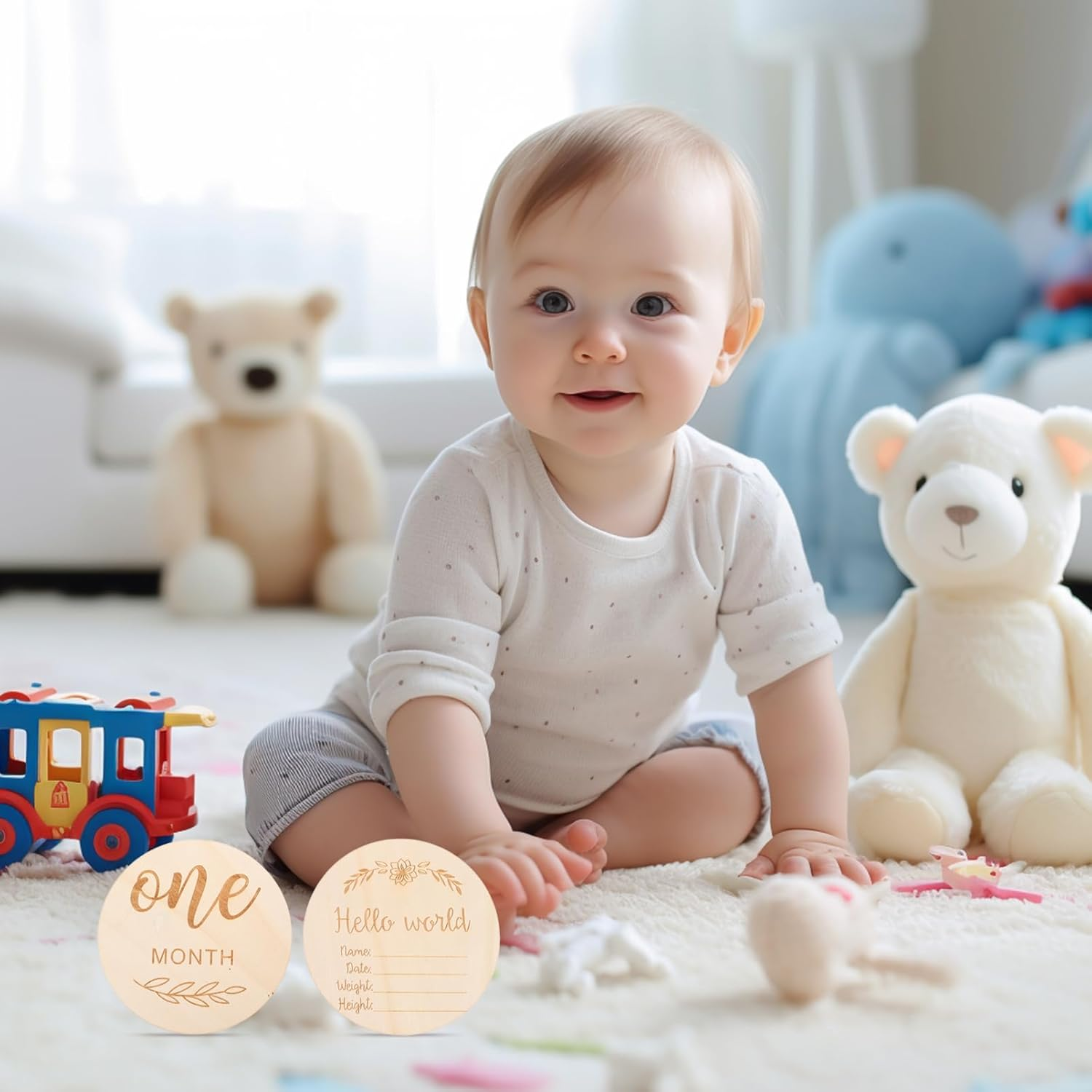 12Pcs Monthly Milestone Wooden Discs Photo Prop Growth Commemorative Cards Photo Cards Newborn Keepsake Plaque for Documentation image number 4