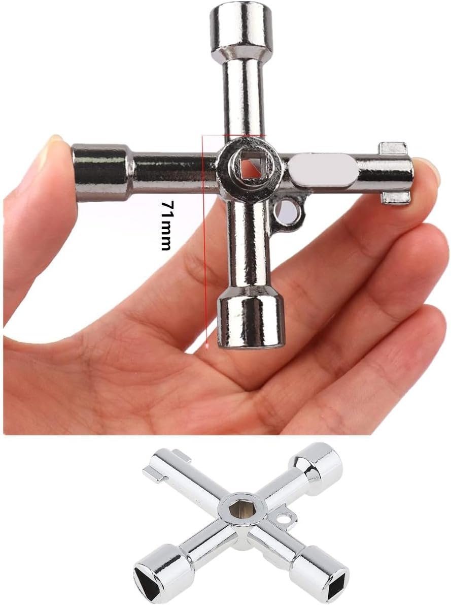 2 Pcs 4-Way Multi-Functional Utilities Keys, Plumbing Key Wrench, Electric Cabinet Key,Plumber Opening Tool(Silver) image number 5