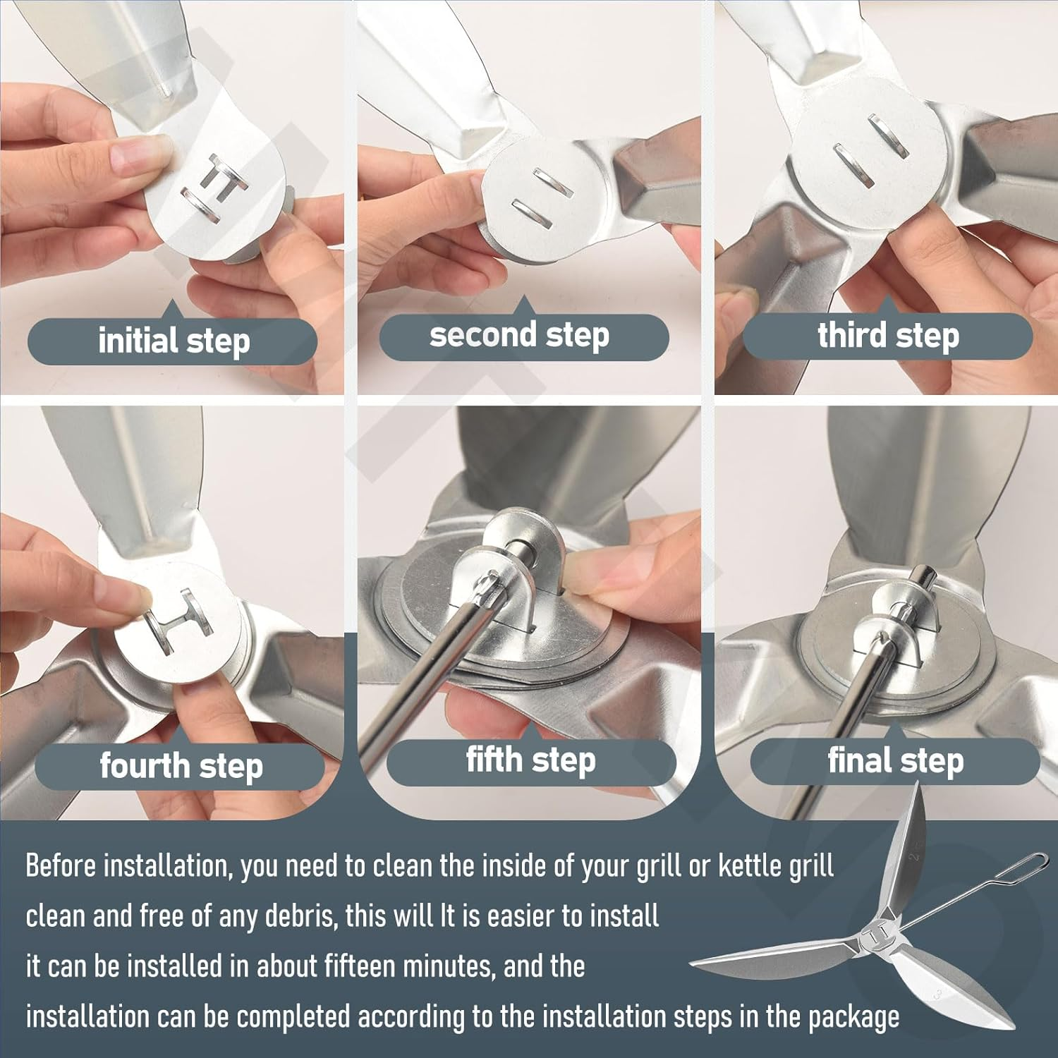 22-1/2-Inch One Touch Cleaning System Kit, Compatible with Weber Grill, Kettle Grills - It Is Used in the Bottom of Grill Damper Air Amount Control and Ash Clean-Out. (1) Silver image number 5