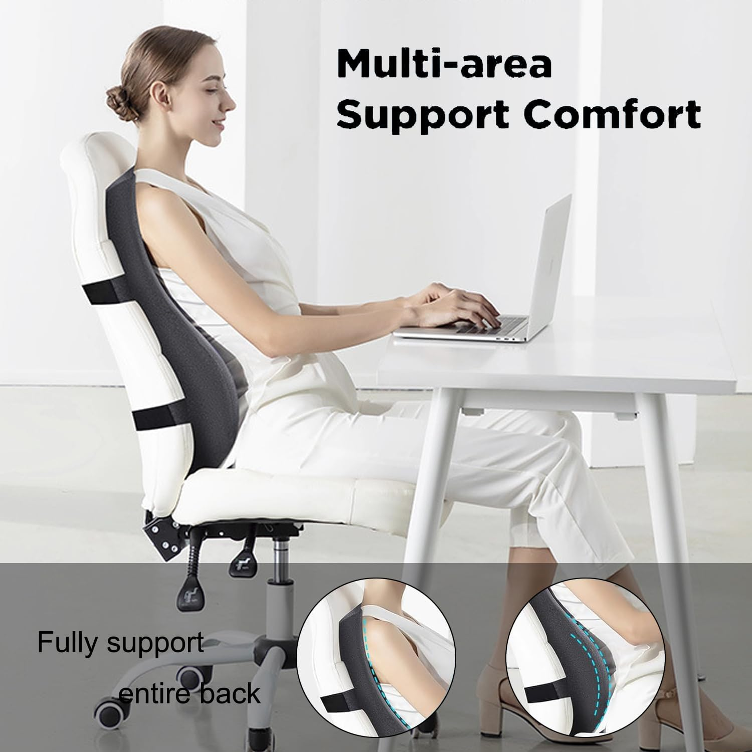 Lumbar Support Pillow for Office Chair, Memory Foam Car Seat Back Support, Ergonomic Design Orthopedic Backrest, Breathable, Adjustable Straps, for Computer Chair, Car Seat image number 2