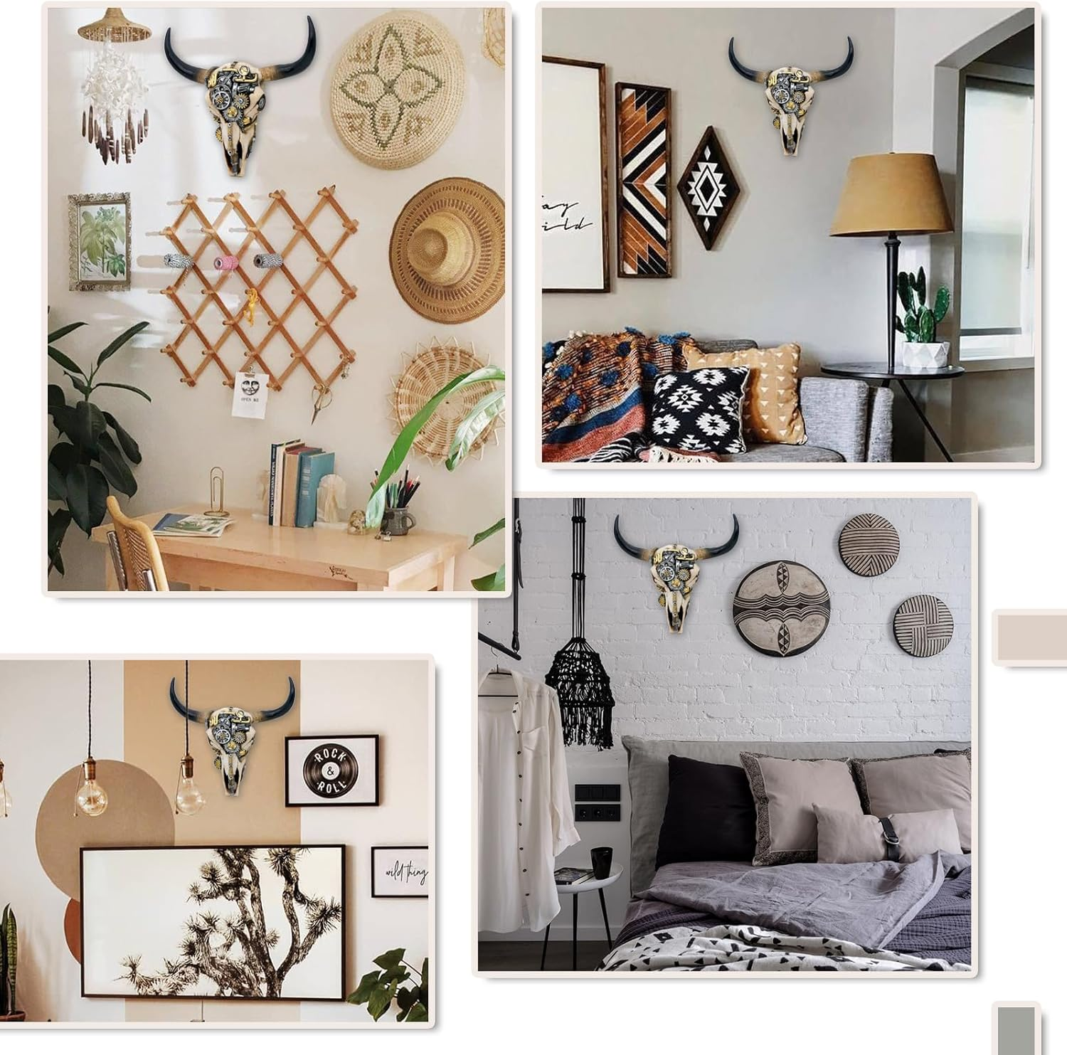 Alikiki Steampunk Cow Skull Wall-Decor - Western Bull Head Skull Wall Sculpture 3D Animal Head Wall Art Hanging Decor for Living Room Bedroom Kitchen Gift Modern Decoration image number 1