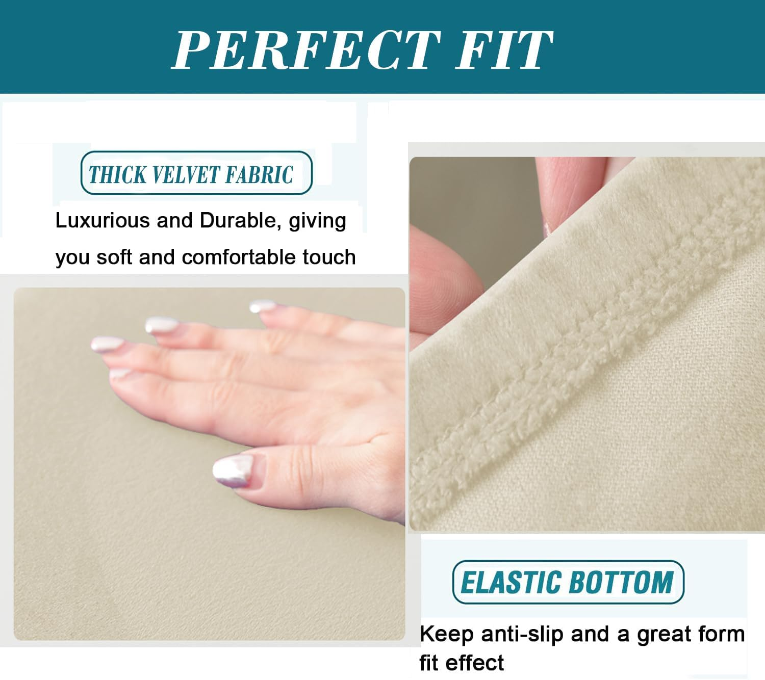 HFCNMY Velvet Ottoman Slipcover - Thick, Washable, Elastic Bottom, Living Room Beige image number 3