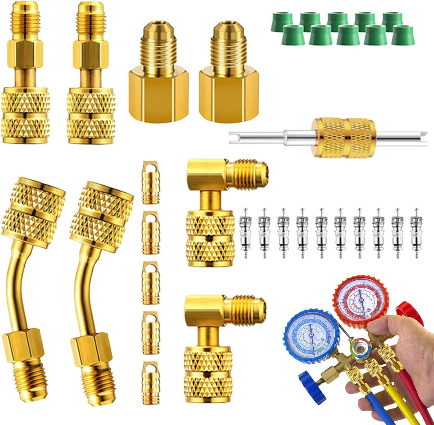 Generisch R410A HVAC Adapter, R410A Adapter Kit | Brass AC Fittings and Adapters, Air Conditioning Adapter - Versatile AC Quick Connect Refrigeration Adapter for Split Air Conditioners, HVAC image number 6