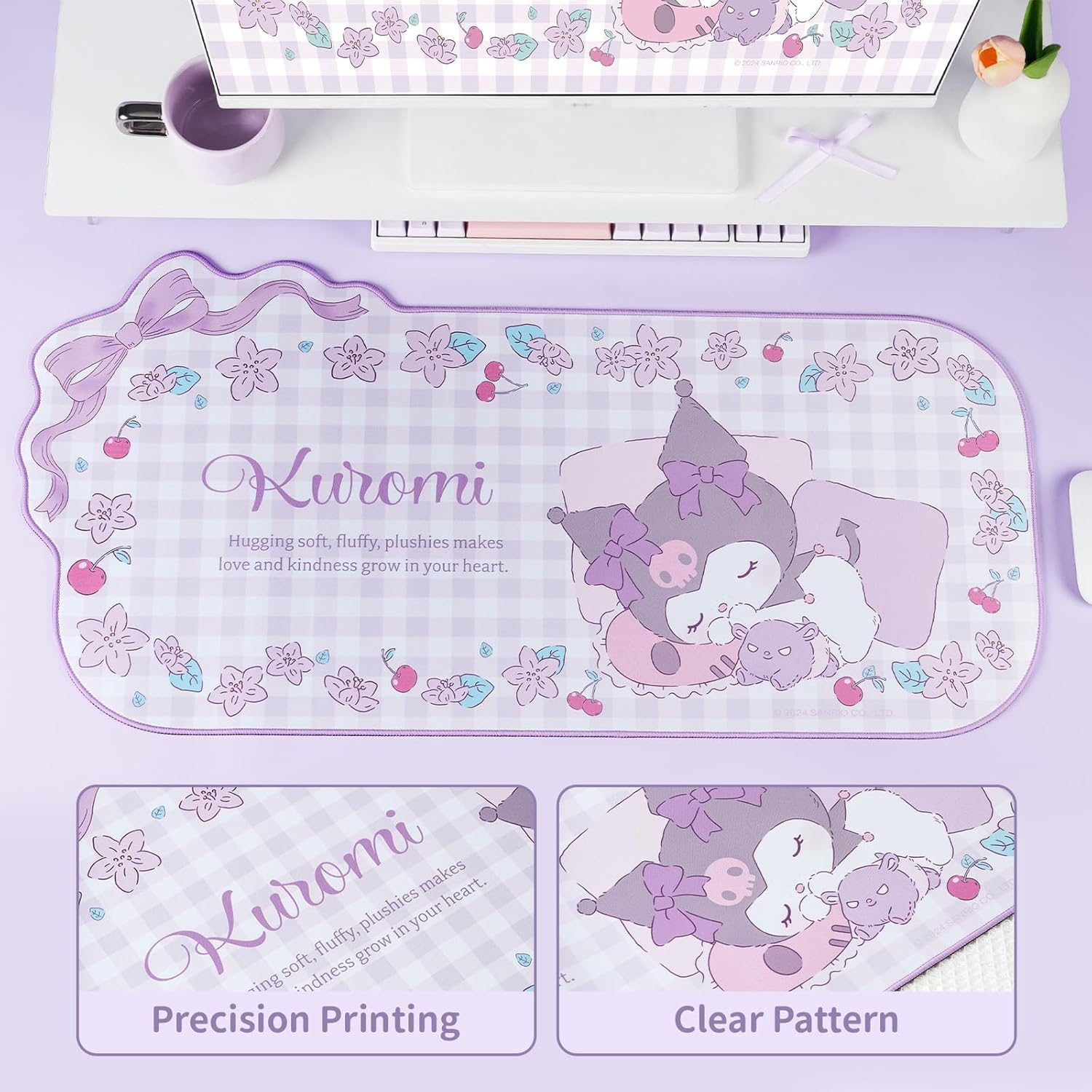 Kuitmor Kawaii Anime Mouse Pad Cute Gaming Mouse Pad,Non-Slip Waterproof Desk Mat for Keyboard,Durable Large Extended Mouse Pad with Bowknot Edge for Office Gaming - KLM Flower Dream image number 6