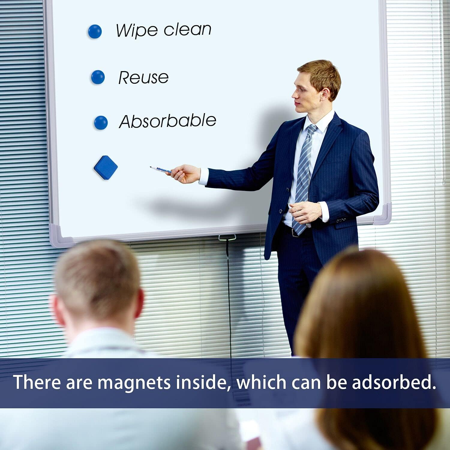 Dry Erase Erasers, Eeoyu 40 Pack Magnetic Whiteboard Dry Erasers Chalkboard Cleaner Wiper for Kids and Classroom Teacher Supplies Home and Office, Blue