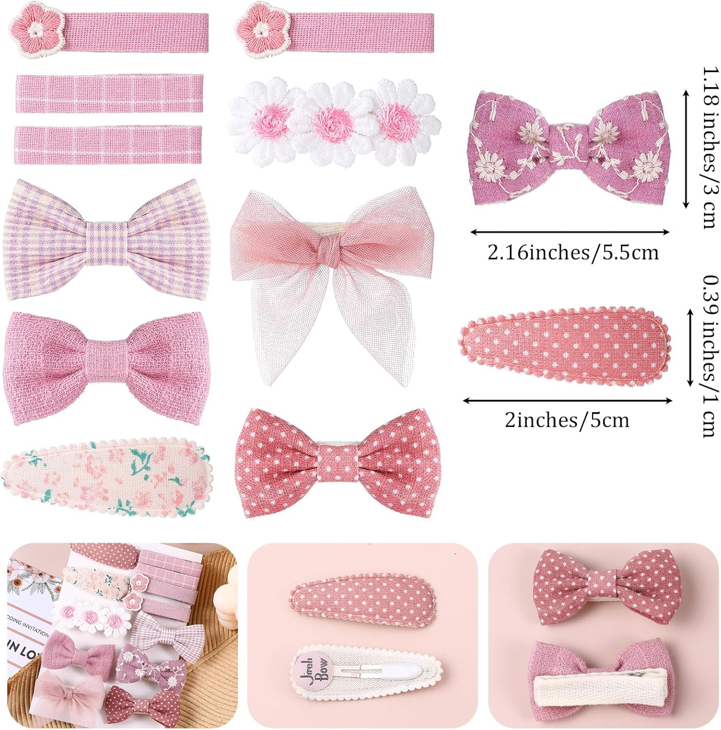 Ptwola 12 Pcs Hair Clips for Girls with Bows Butterfly Flower 2 Inch Alligator Clips Barrettes Handmade Accessories for Girls Gifts image number 1