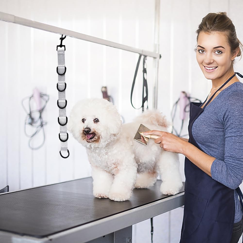 2Pcs Dog Grooming Extension Strap with 4 D-Ring and 6 D-Ring Grooming Loops Adjustable Extender Straps Quick Release Pet Dog Leashes for Grooming(Color:Black Silver) image number 6