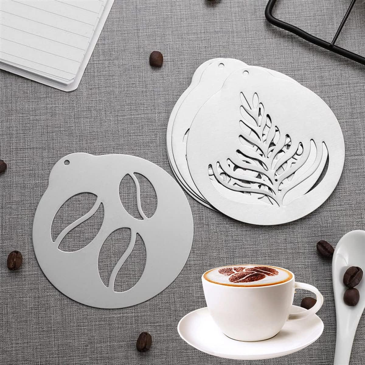 Christmas Coffee Stencils Stainless Steel Sprinkler Dusting Art Chocolate Cocoa Stencils Set Barista Accessories Gifts for Coffee Lovers (Daily Stencils-3) image number 2