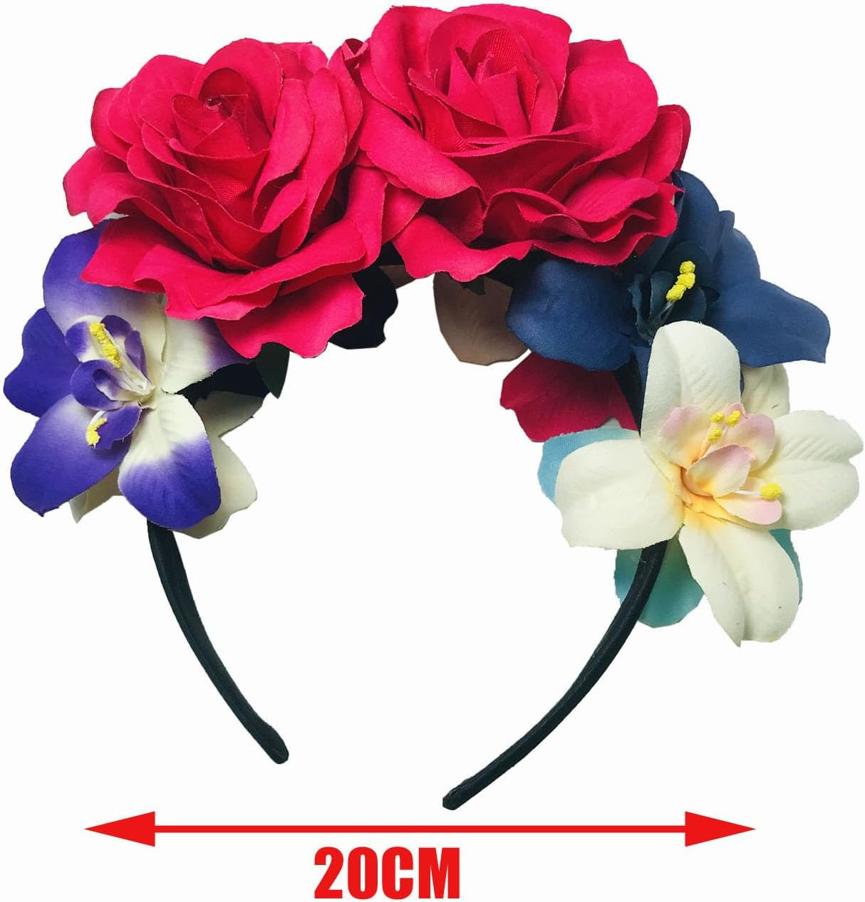 OHEETU Mexican Floral Headband Double Sided Rose Flower Crown Hairband Cosplay Hair Accessory for Halloween Carnival Wedding Party image number 3