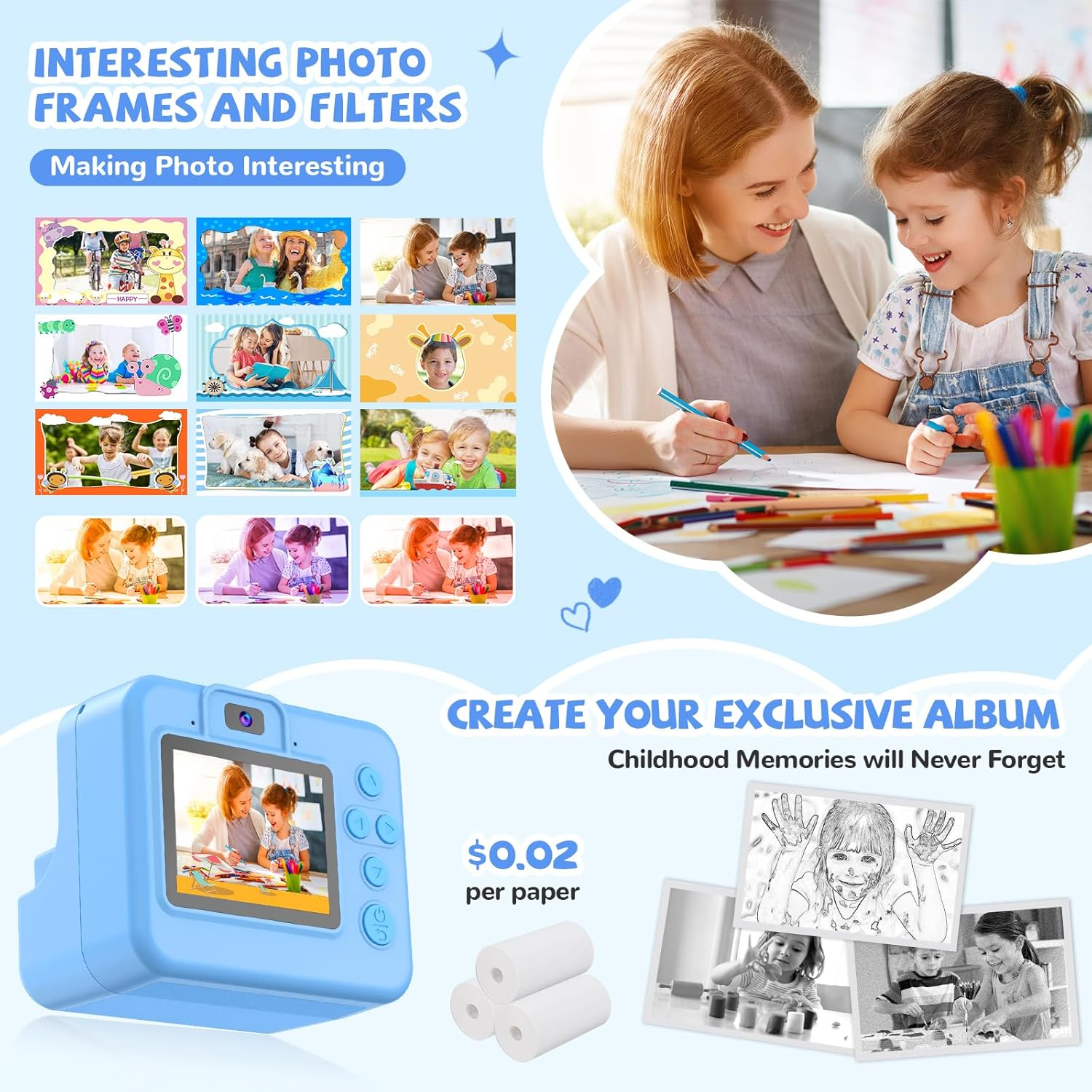 Kids Camera Instant Print - Christmas Birthday Girls Gifts Boys for Age 3 4 5 6 7 8 9 10 Year Old, 2.4 Inch Screen Kids Instant Camera, Kid Digital Video Cameras Toys with 32 GB SD Card image number 1
