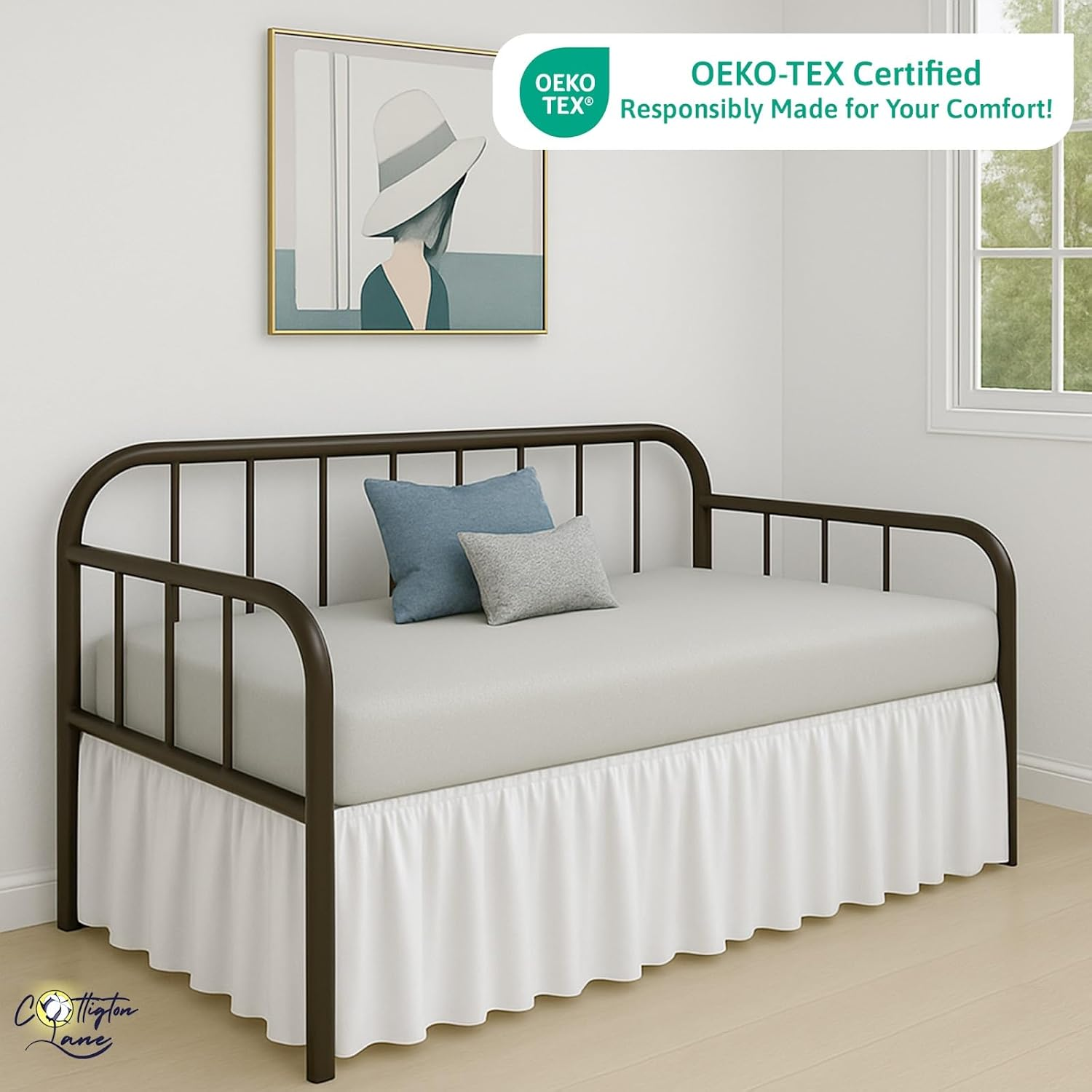 Cottington Lane Ruffled Daybed Skirt with Split Corner, Premium Hotel Quality Brushed Microfiber Twin Size Gather Dust Ruffle 18 Inch Drop Sofa Bedskirt, Easy Fit, Stay in Place, White image number 3