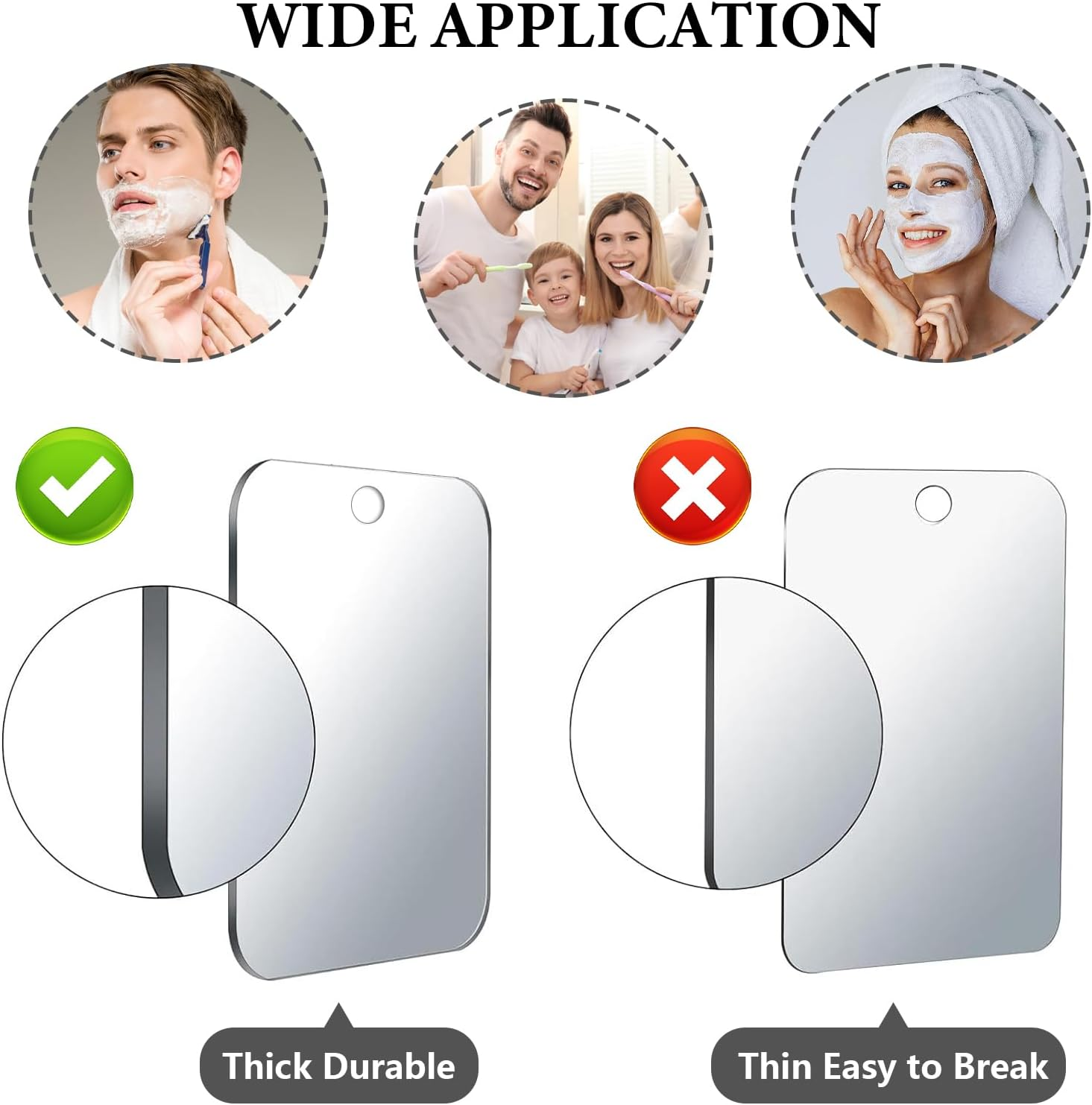 Shaving Mirror, Shatterproof Shower Mirror, Unbreakable Makeup Travel Camping Shaving Mirrors, Fog Free Wall Hanging Bathroom Shower Mirror for Shaving, Make-Up, Skin Care image number 5