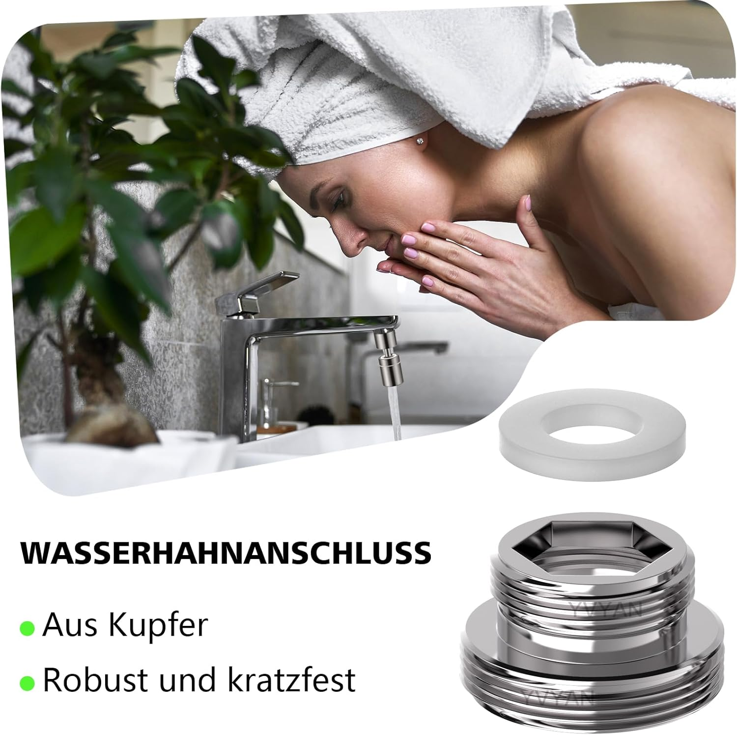 Yvyan Tap Adapter M18 to M22-2 Pieces, Thread Adapter for Male Thread M18 and M22, Suitable for Kitchen Taps, Water Savers, Water Cleaners, Hose Connections (Silver, M18-M22) image number 5