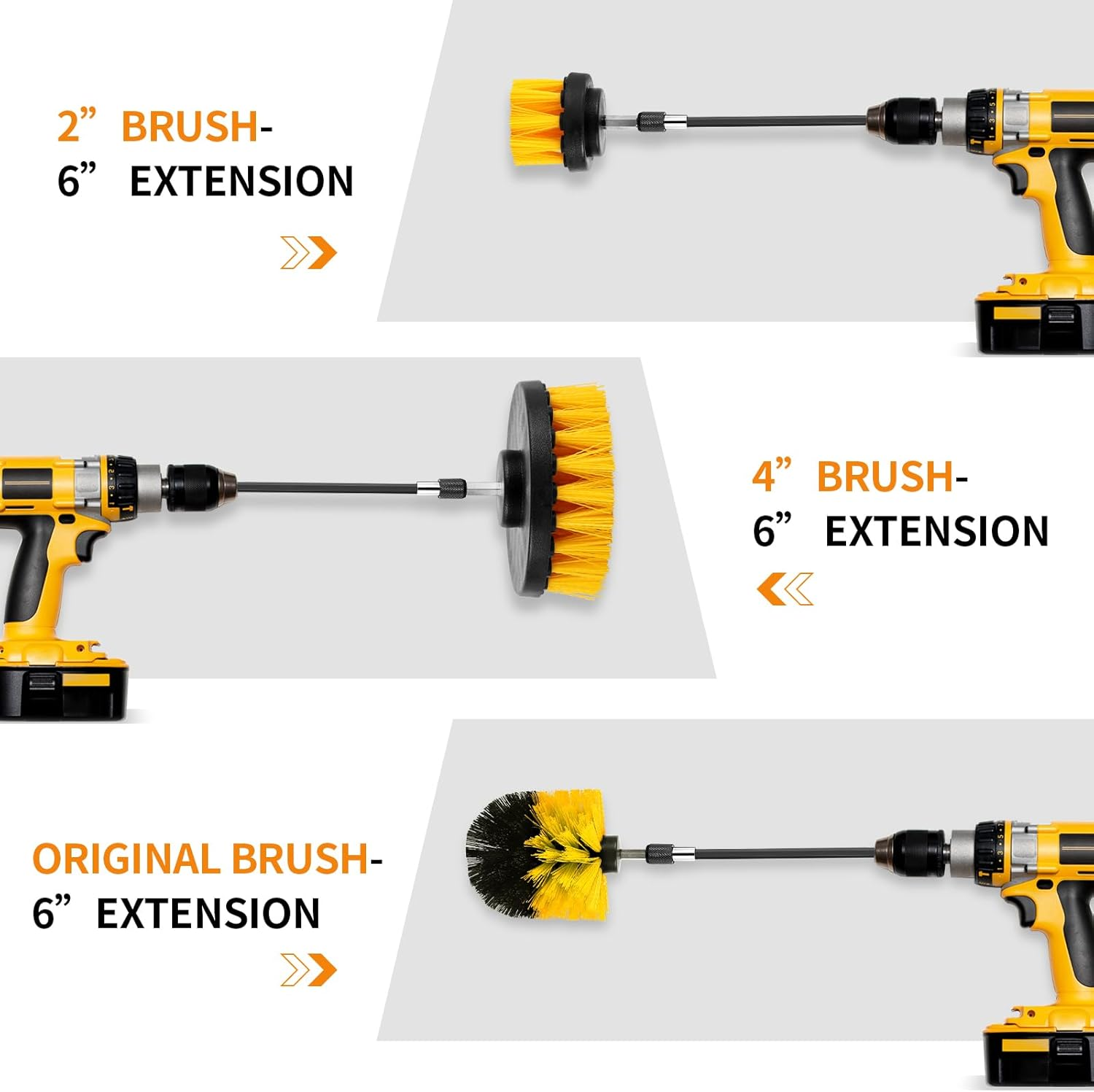 4 Piece Drill Brush Cleaning Brushes Set, Power Scrubber Cleaning Brushes Extended Long Attachment Kit, Detailing Brush Set for Car Tire, Barthroom, Floor, Grout and Tuff Stuff, Yellow image number 2
